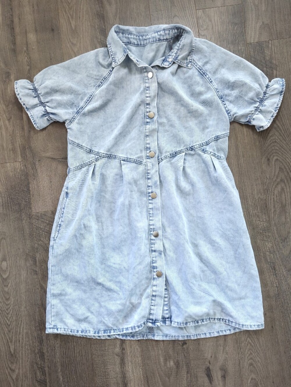 Light Blue Denim Button-Front Shirt Dress